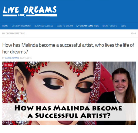 live your dreams, malinda prudhomme, successful artist, full time artist