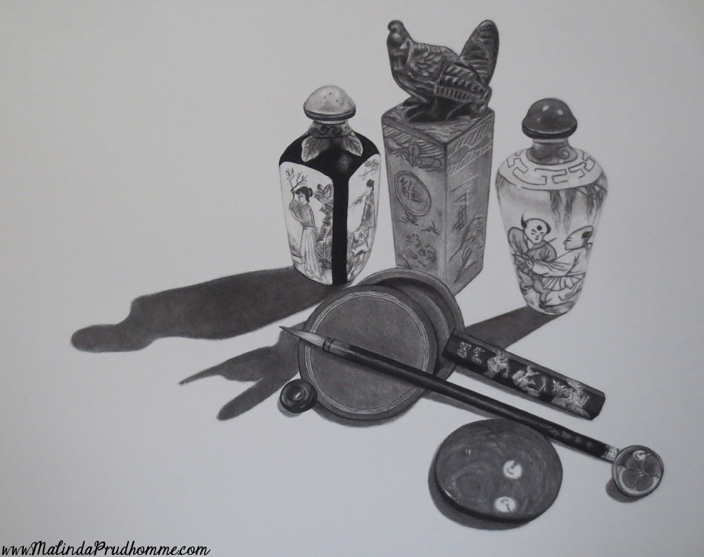 charcoal drawing, custom charcoal artwork, asian items, soft drawing