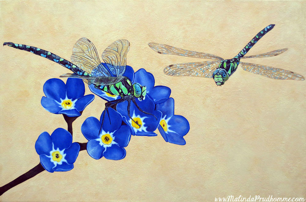 custom art, dragonfly, flower, blue, connected, commissioned artwork, custom artist