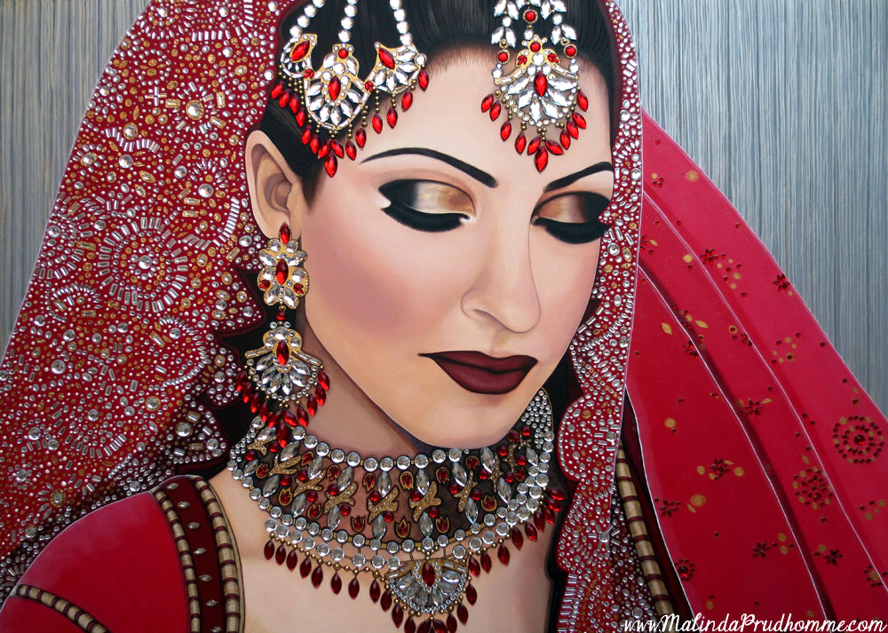 indian bride portrait, sikh bride portrait, indian bride art, indian art, canadian portrait artist, toronto portrait artist