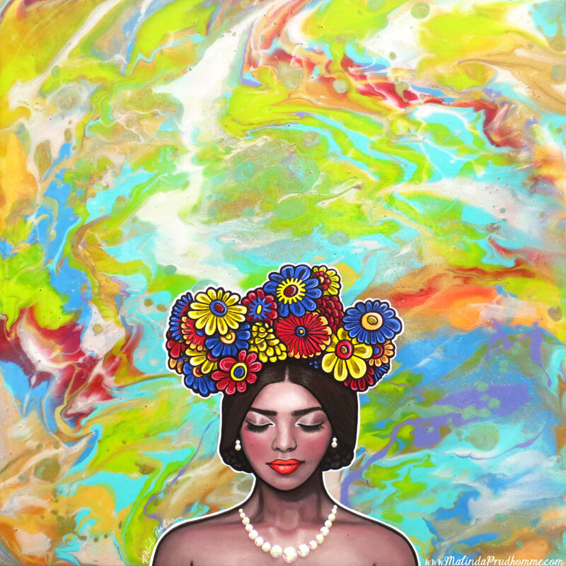 pouring medium, pouring painting, background, flower crown, beauty art, portrait painting