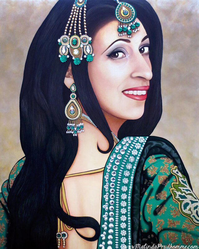 Indian bride, Sikh bride, Emerald Bride, Emerald Indian Bride, Preeti, East Asian Bride, Indian Beauty, Beauty Art, Mixed Media Art, Art with Gems and Crystals