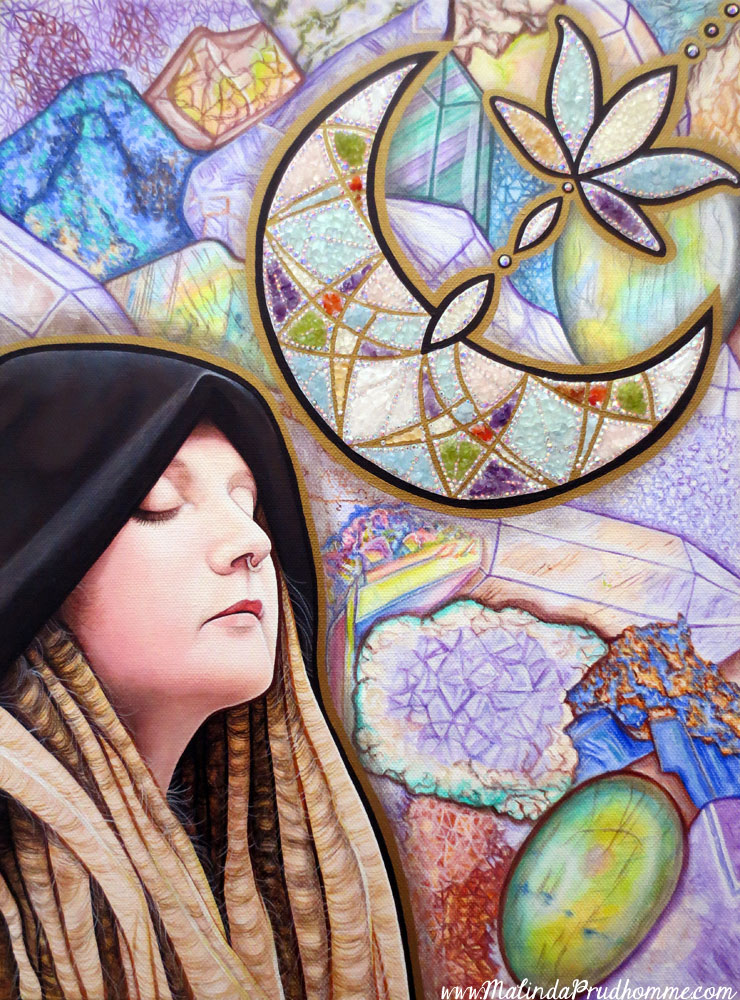 crystals, gems, gemstones, minerals, witch artist, pagan artist, dreadlocks, pagan portrait artist